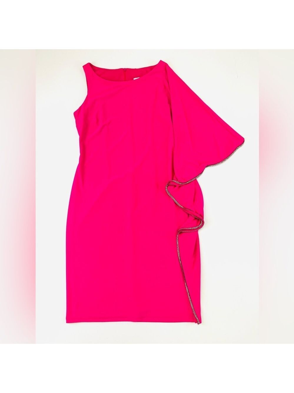 Joseph Ribkoff pink formal dress Size 8 one arm crystal trim sleeveless